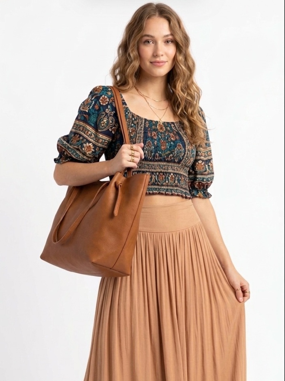 Malibu Skye Premium Vegan Leather Mia 2 in 1 Tote Bag NWT Cognac Color